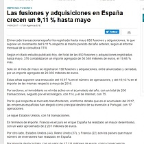 Las fusiones y adquisiciones en Espaa crecen un 9,11 % hasta mayo